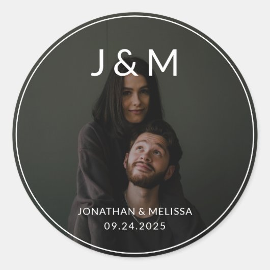 Moderne Minimalistische Foto-Monogramm-Hochzeit Runder Aufkleber (Vorderseite)