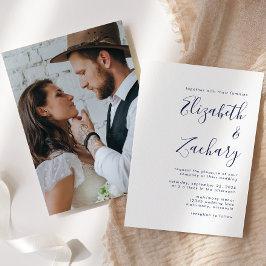 Moderne Minimalistische Foto Navy Blue Script Hoch Einladung