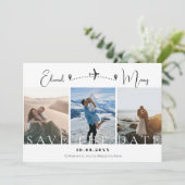 Moderne minimalistische Foto Reise Welt Hochzeit Save The Date (Stehend Vorderseite)