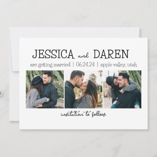 Moderne Minimalistische Foto Save the Date Card (Vorderseite)