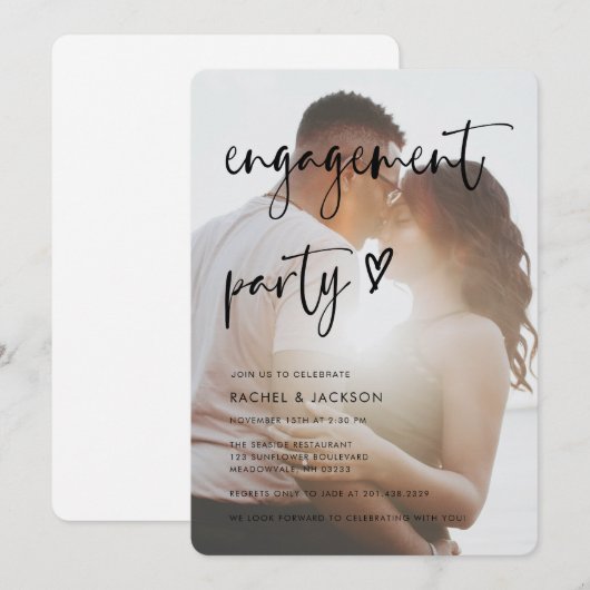 Moderne Minimalistische Foto-Script-Engagement-Par Einladung (Vorne/Hinten)