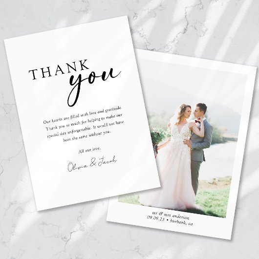 Moderne Minimalistische Foto-Script-Hochzeit Dankeskarte