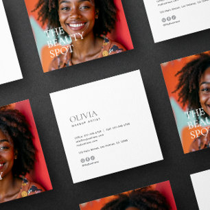 Moderne Minimalistische Foto- & Socials-Makeup-Art Quadratische Visitenkarte