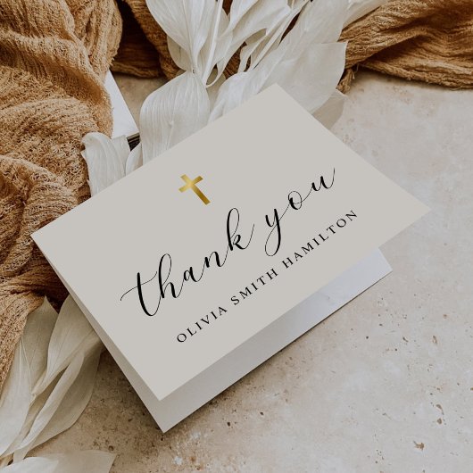 Moderne Minimalistische Foto-Taufe Dankeskarte