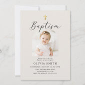 Moderne Minimalistische Foto-Taufe Einladung (Vorderseite)