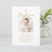 Moderne Minimalistische Foto-Taufe Einladung (Stehend Vorderseite)