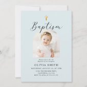 Moderne Minimalistische Foto-Taufe Einladung (Vorderseite)