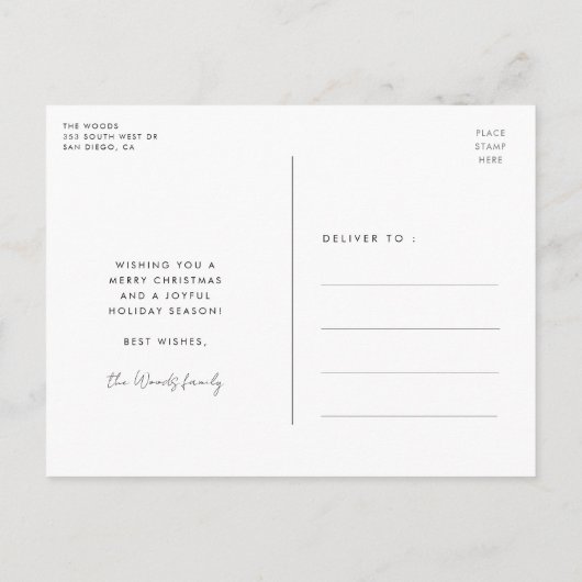 Moderne minimalistische Freude wünscht Holiday Fot Postkarte (Rückseite)