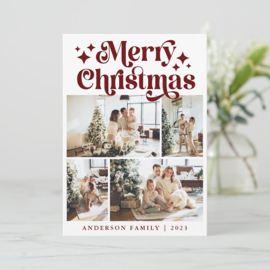 Moderne Minimalistische frohe Weihnachten Vier Fot (Stehend Vorderseite)