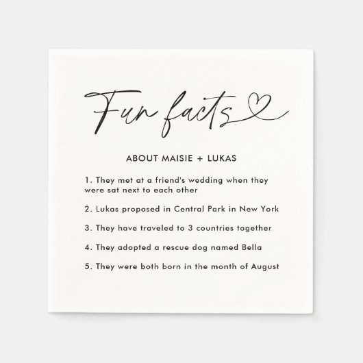 Moderne Minimalistische Fun Facts Wedding Serviette (Vorderseite)