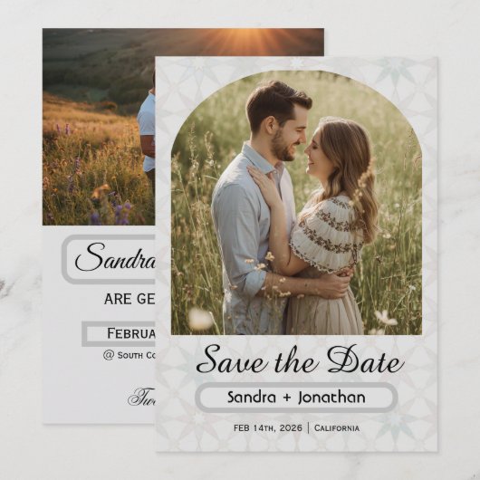 Moderne minimalistische gebogene personalisierte F Save The Date (Vorne/Hinten)