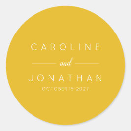 Moderne, Minimalistische, gelbe Hochzeit Runder Aufkleber