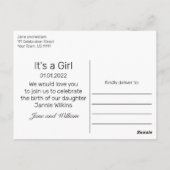 Moderne Minimalistische Girl Ankündigung Postkarte (Rückseite)