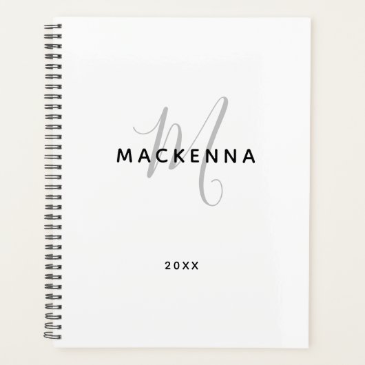 Moderne Minimalistische Girly Monogram Script Name Planer (Vorderseite)