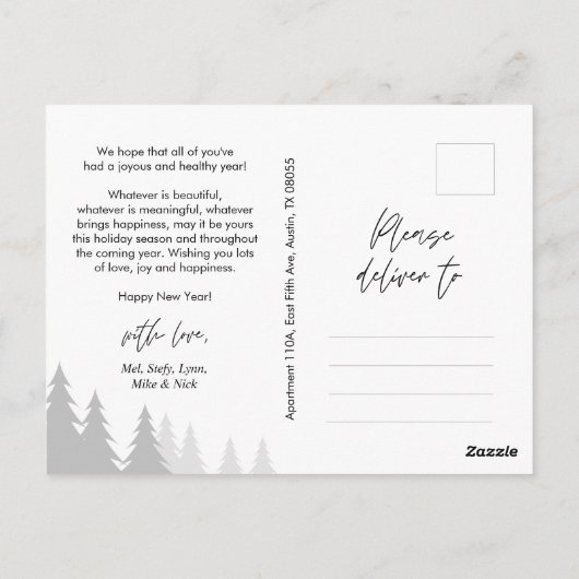 Moderne Minimalistische, glückliche New Year Famil Postkarte (Rückseite)