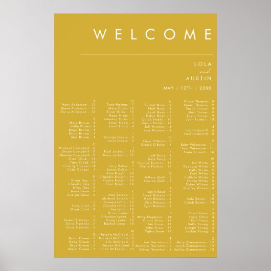 Moderne Minimalistische Gold Alphabetisierungstabe Poster (Vorne)