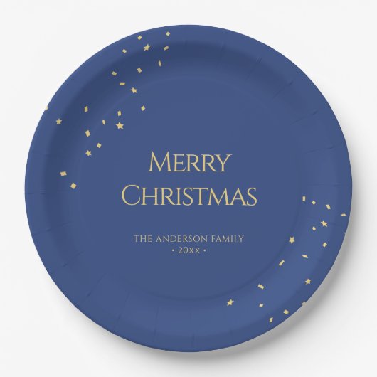 Moderne Minimalistische Gold Confetti Frohe Weihna Pappteller (Vorderseite)