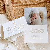 Moderne Minimalistische Gold Script Foto-Taufe Dankeskarte