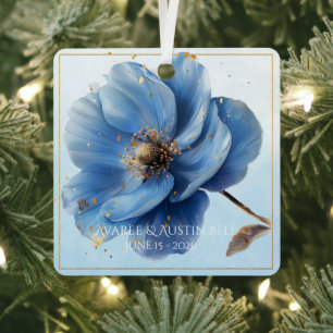 Moderne minimalistische Gold- und Blaue Mohn-Verzi Ornament Aus Metall