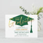 Moderne Minimalistische Golden Green Graduation Pa Einladung (Stehend Vorderseite)
