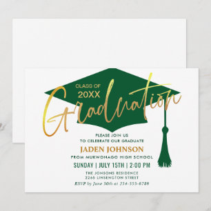 Moderne Minimalistische Golden Green Graduation Pa Einladung