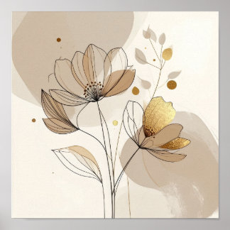 Moderne minimalistische goldene Blumenlinie Kunst: Poster