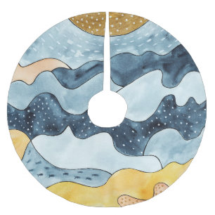 Moderne minimalistische goldene Sonnenillustration Polyester Weihnachtsbaumdecke