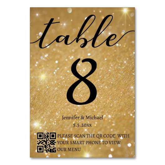 moderne minimalistische Goldhochzeit qr-Code-Menü  Tischnummer (Rückseite)
