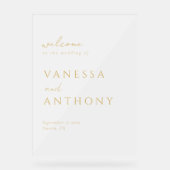 Moderne Minimalistische Goldhochzeit Willkommen Ma Acrylschild (Vorderseite)