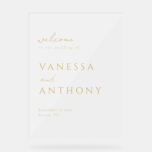 Moderne Minimalistische Goldhochzeit Willkommen Ma Acrylschild (Vorderseite)