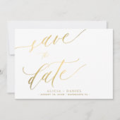 Moderne minimalistische Goldkalligraphie-Hochzeit Save The Date (Vorderseite)
