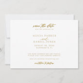 Moderne minimalistische Goldkalligraphie-Hochzeit Save The Date (Rückseite)