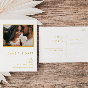 Moderne minimalistische Goldschrift Foto Save-the- Einladungspostkarte