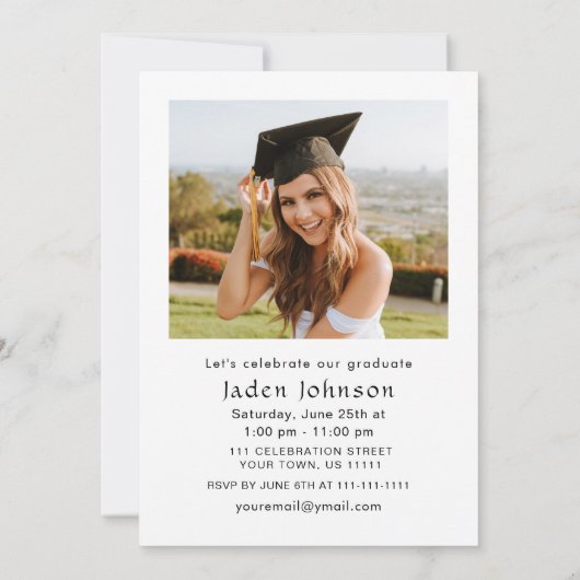 Moderne Minimalistische Grad-2-FOTO-Graduierungspa Einladung (Rückseite)