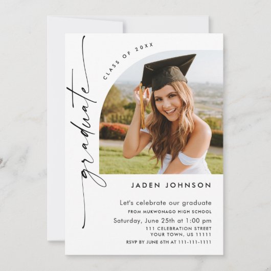 Moderne Minimalistische Grad-2-FOTO-Graduierungspa Einladung (Vorderseite)