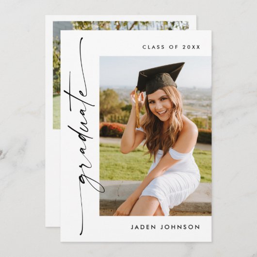 Moderne Minimalistische Grad-2-FOTO-Graduierungspa Einladung (Vorne/Hinten)