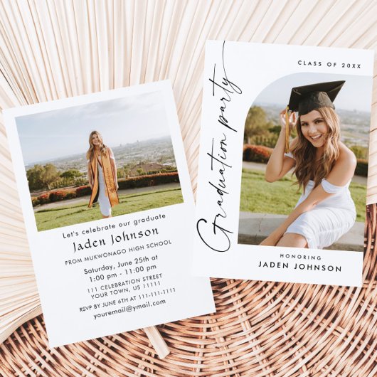 Moderne Minimalistische Grad-2-FOTO-Graduierungspa Einladung