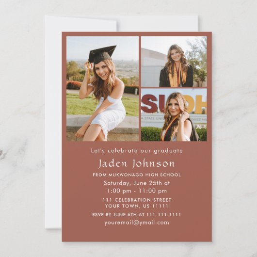 Moderne Minimalistische Grad 4 FOTO Graduierungspa Einladung (Rückseite)