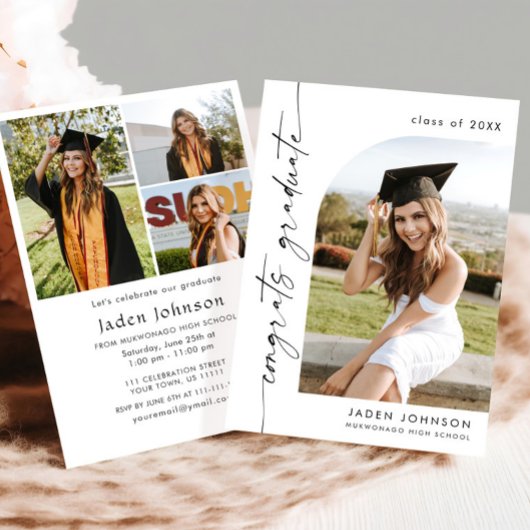 Moderne Minimalistische Grad 4 FOTO Graduierungspa Einladung