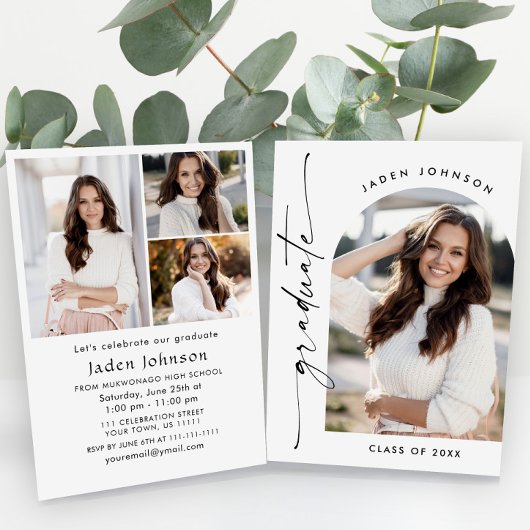 Moderne Minimalistische Grad 4 FOTO Graduierungspa Einladung