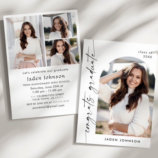 Moderne Minimalistische Grad 4 FOTO Graduierungspa Einladung