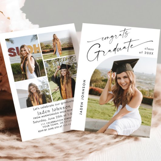 Moderne Minimalistische Grad-5-FOTO-Graduierungspa Einladung