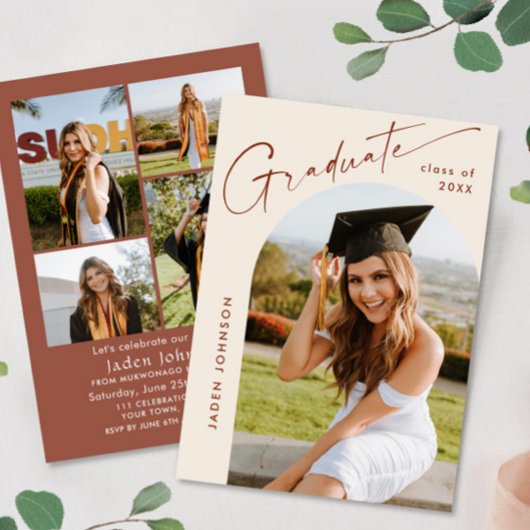 Moderne Minimalistische Grad-5-FOTO-Graduierungspa Einladung