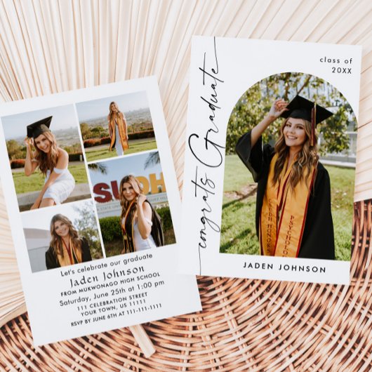 Moderne Minimalistische Grad-5-FOTO-Graduierungspa Einladung