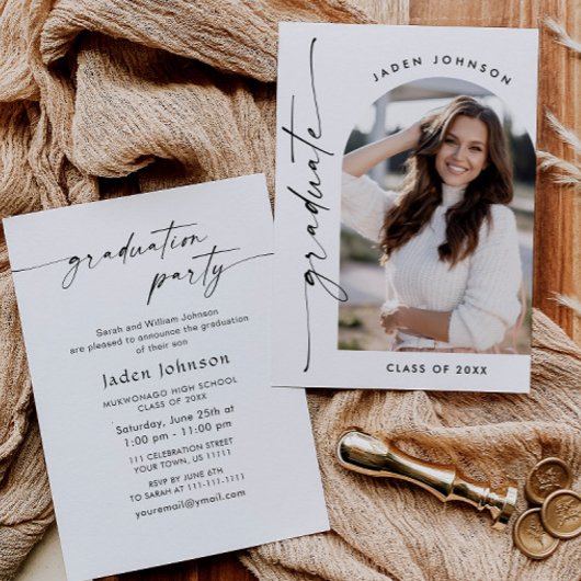Moderne Minimalistische Grad-FOTO-Graduierungspart Einladung