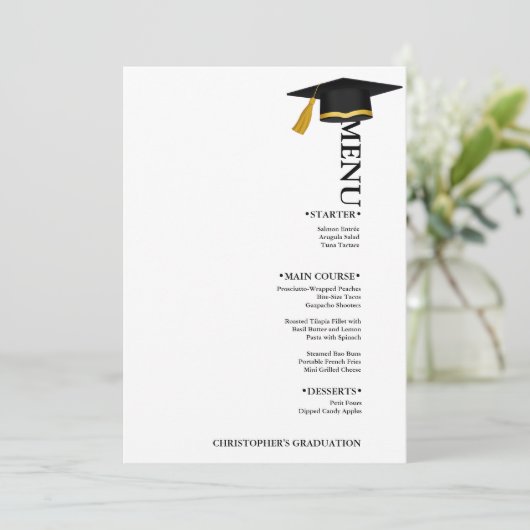 Moderne Minimalistische Graduierungspartei Menükarte (Stehend Vorderseite)