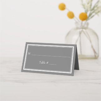 Moderne Minimalistische graue Hochzeit an der Gren Platzkarte