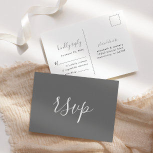 Moderne minimalistische graue Hochzeits-RSVP Postkarte