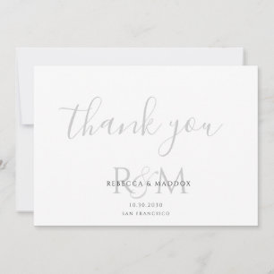 Moderne minimalistische graue Monogramm-Hochzeit Dankeskarte