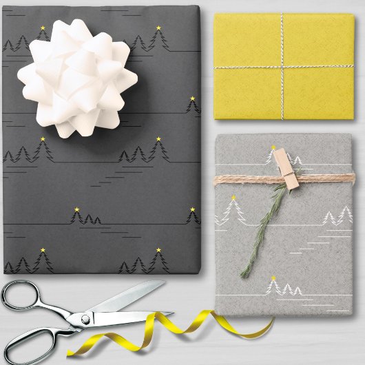 Moderne Minimalistische Graue Tree Star Weihnachte Geschenkpapier Set